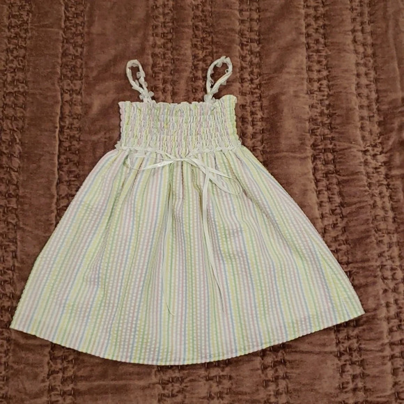 Seersucker smocked pastel striped dress baby todler girl 12-18 months - Picture 2 of 6